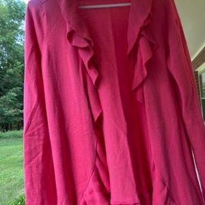 INC (International Concepts) cotton ruffled pink sweater Size L